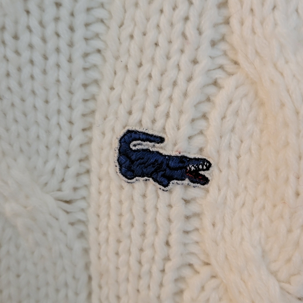 Vintage 1980's Izod Lacoste Mens Tennis Sweater Chunky Cable Knit Cricket M - Picture 3 of 11